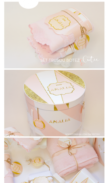 Trusou de botez cu gold si roz, modern si in nuante pastelate, Golden Pink 2
